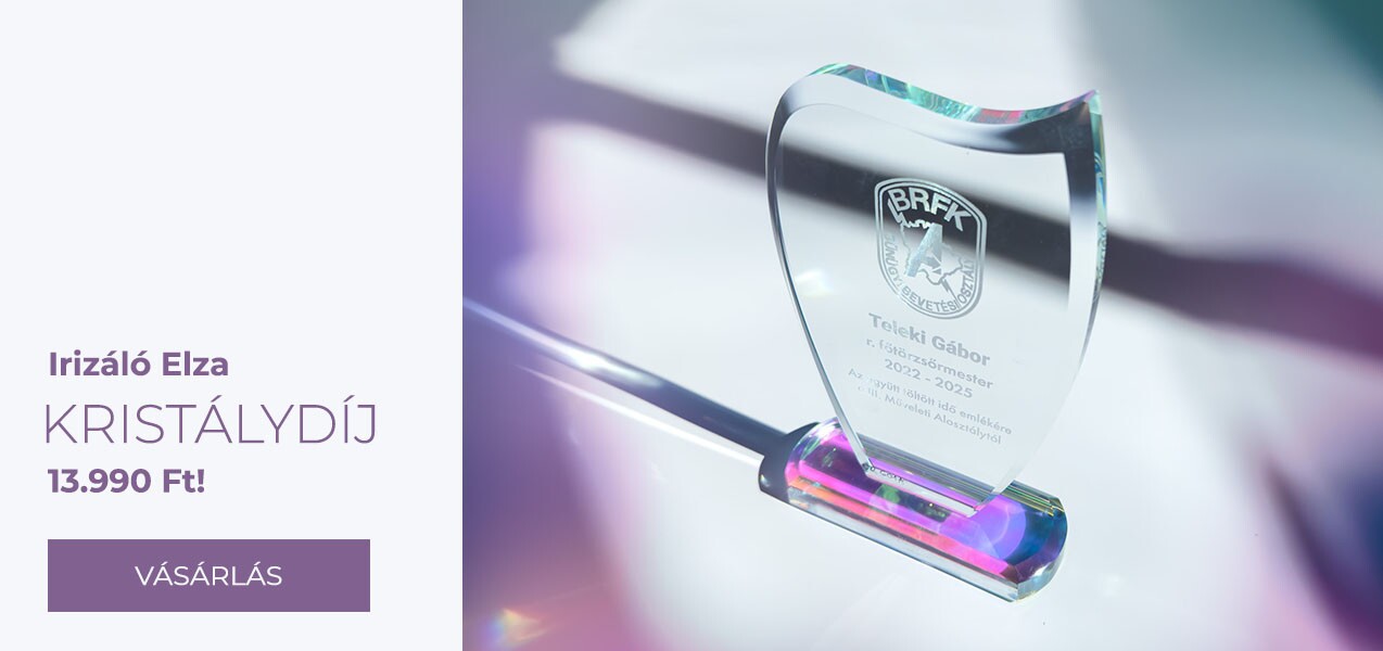 Elza üvegdíj kristálydíj gravírozva